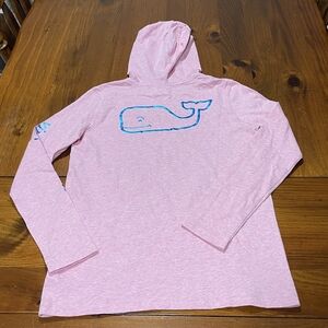 Nwt Vineyard Vines Girls Pink Blue Foil Whale Logo Sleeve Pullover Hoodie Size L